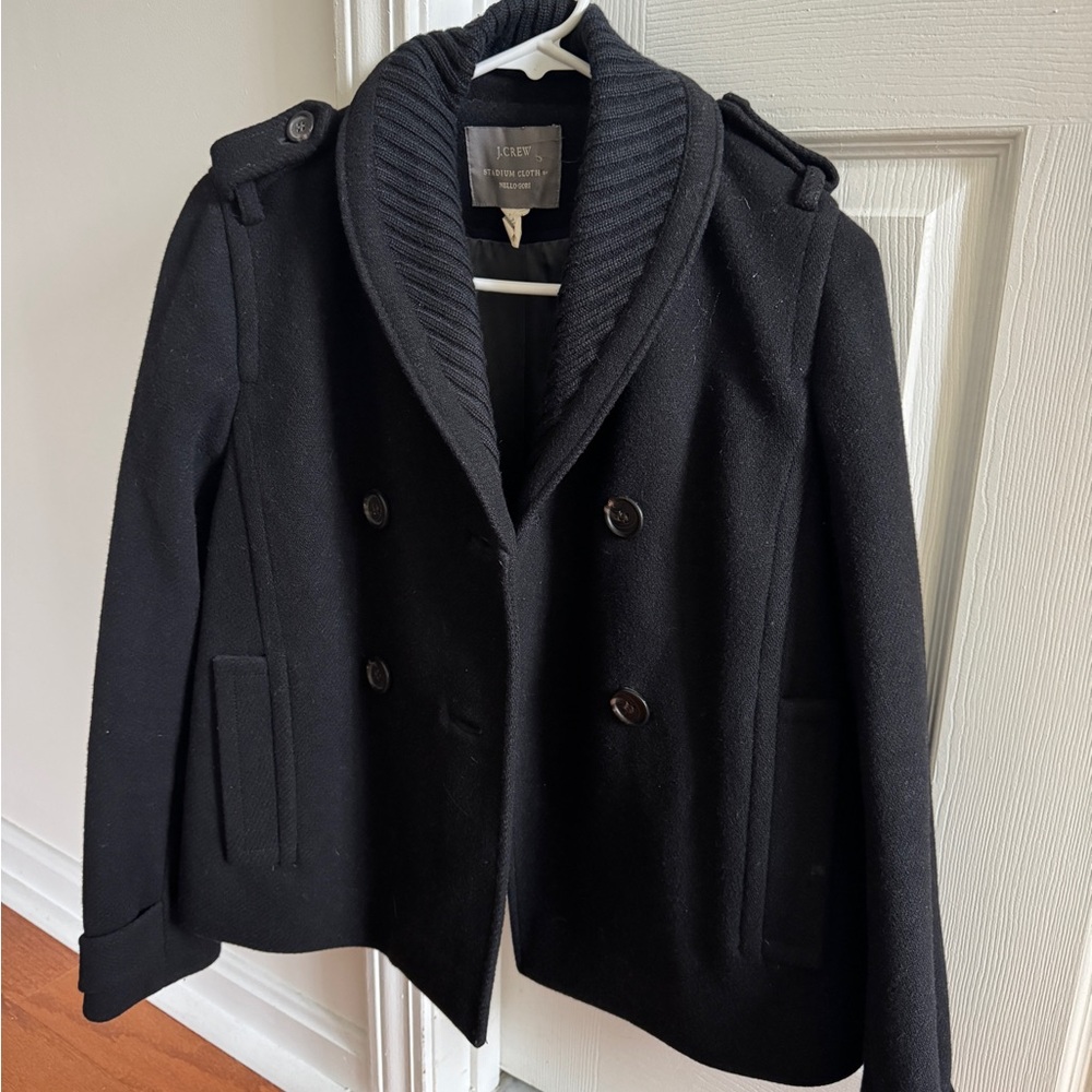 J. Crew Black Peacoat with Ribbed Collar